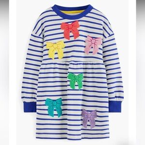 *New* Mini Boden Striped Tunic Dress with Colorful Bows Girls Size 6-7 🎀